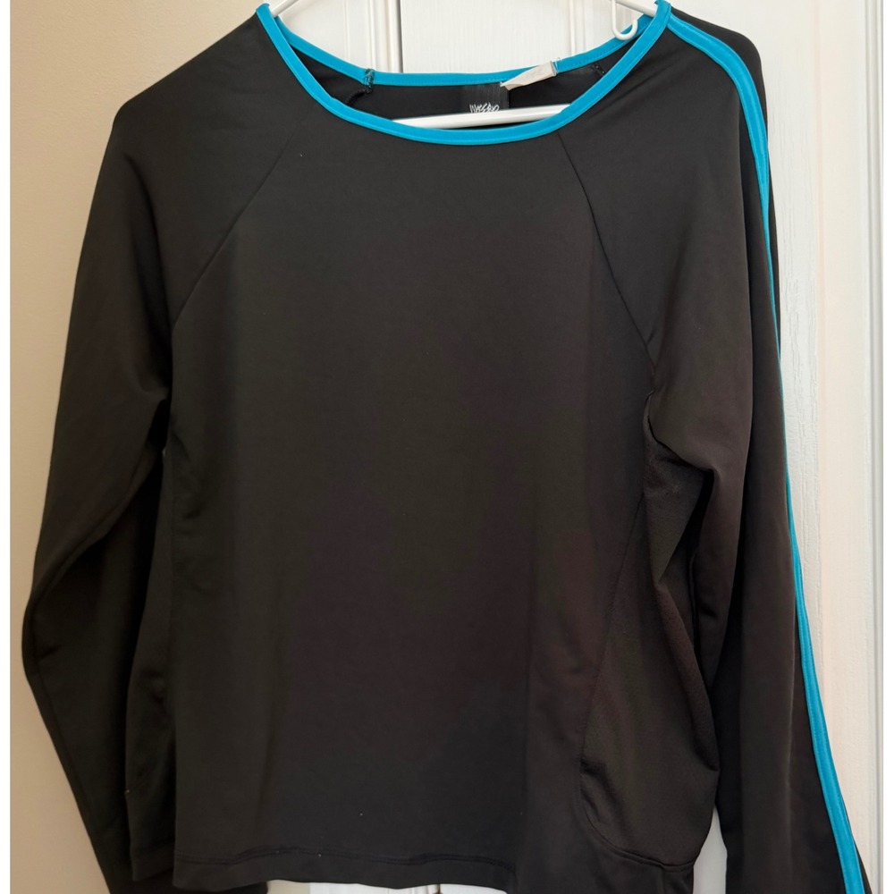 Mossimo Supply Co Womens Black Turquoise Stripe Long Sleeve Activewear Top Small
